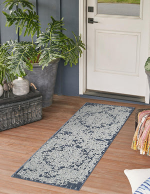 Navy Blue 2' x 8' Symphony Outdoor Runner Area Rug Weather Resistant for Patio, Deck, Terrace, Balcony, Porch Durable Outside Carpet for Sale at Rug Engine