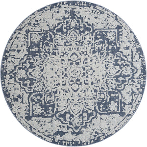 Navy Blue 7' 10 x 7' 10 Symphony Outdoor Round Area Rug Weather Resistant for Patio, Deck, Terrace, Balcony, Porch Durable Outside Carpet for Sale at Rug Engine