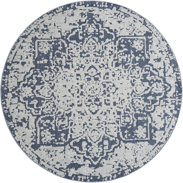 Navy Blue 7' 10 x 7' 10 Symphony Outdoor Round Area Rug Weather Resistant for Patio, Deck, Terrace, Balcony, Porch Durable Outside Carpet for Sale at Rug Engine