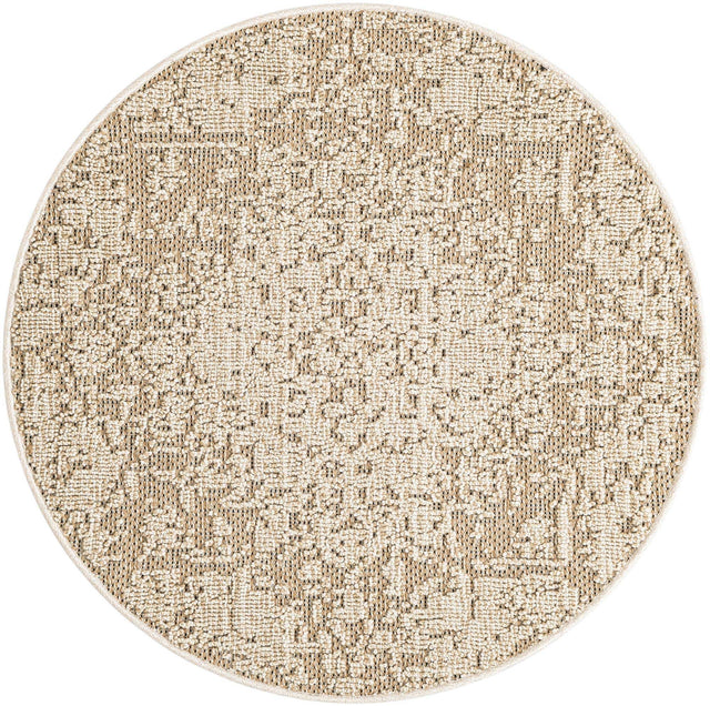 Khaki 3' 1 x 3' 1 Symphony Outdoor Round Area Rug Weather Resistant for Patio, Deck, Terrace, Balcony, Porch Durable Outside Carpet for Sale at Rug Engine
