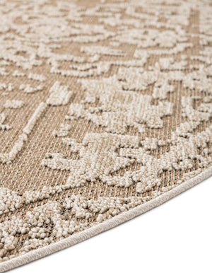Khaki 3' 1 x 3' 1 Symphony Outdoor Round Area Rug Weather Resistant for Patio, Deck, Terrace, Balcony, Porch Durable Outside Carpet for Sale at Rug Engine