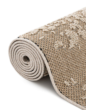 Khaki 5' 3 x 5' 3 Symphony Outdoor Round Area Rug Weather Resistant for Patio, Deck, Terrace, Balcony, Porch Durable Outside Carpet for Sale at Rug Engine