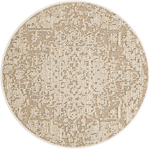 Khaki 5' 3 x 5' 3 Symphony Outdoor Round Area Rug Weather Resistant for Patio, Deck, Terrace, Balcony, Porch Durable Outside Carpet for Sale at Rug Engine