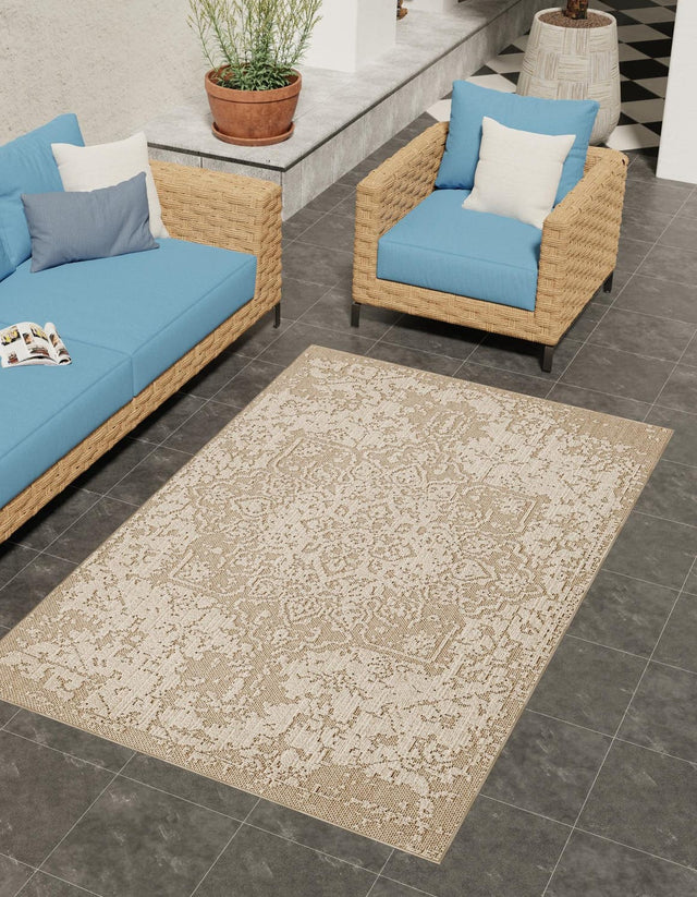 Khaki 7' 10 x 10' Symphony Outdoor Rectangle Area Rug Weather Resistant for Patio, Deck, Terrace, Balcony, Porch Durable Outside Carpet for Sale at Rug Engine