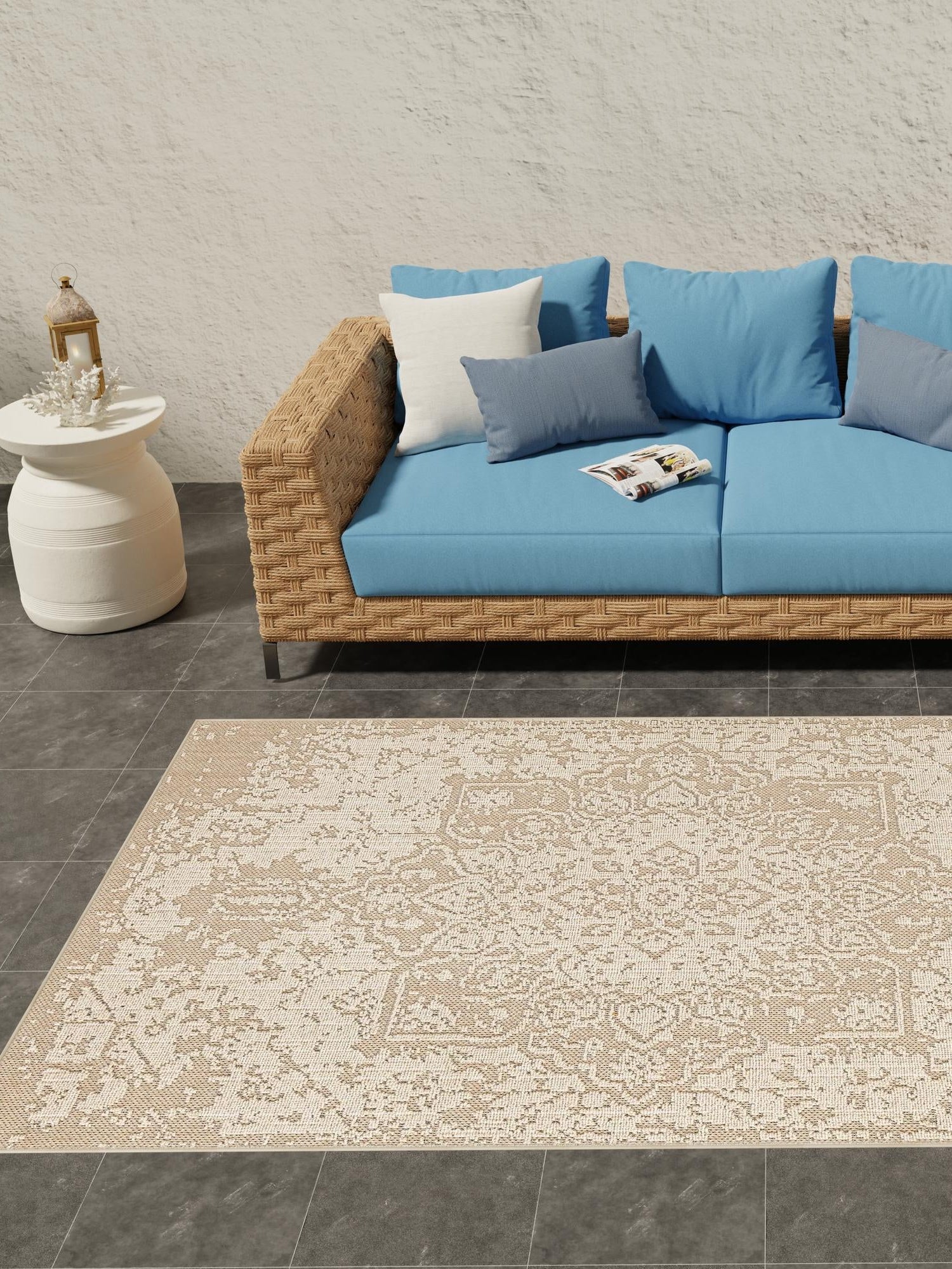 Khaki 6' 1 x 9' Symphony Outdoor Rectangle Area Rug Weather Resistant for Patio, Deck, Terrace, Balcony, Porch Durable Outside Carpet for Sale at Rug Engine