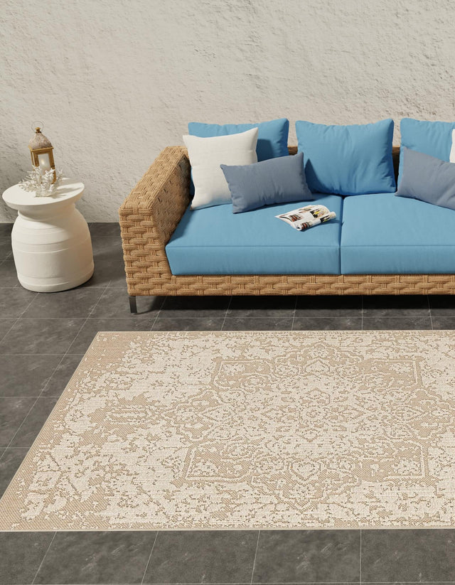 Khaki 9' x 12' Symphony Outdoor Rectangle Area Rug Weather Resistant for Patio, Deck, Terrace, Balcony, Porch Durable Outside Carpet for Sale at Rug Engine