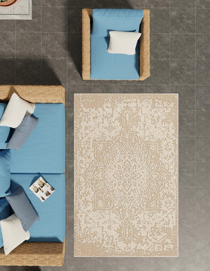 Khaki 2' x 3' 1 Symphony Outdoor Rectangle Area Rug Weather Resistant for Patio, Deck, Terrace, Balcony, Porch Durable Outside Carpet for Sale at Rug Engine