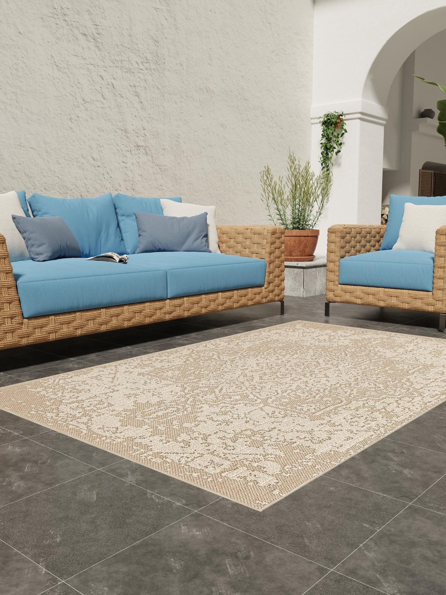 Khaki 7' 10 x 10' Symphony Outdoor Rectangle Area Rug Weather Resistant for Patio, Deck, Terrace, Balcony, Porch Durable Outside Carpet for Sale at Rug Engine