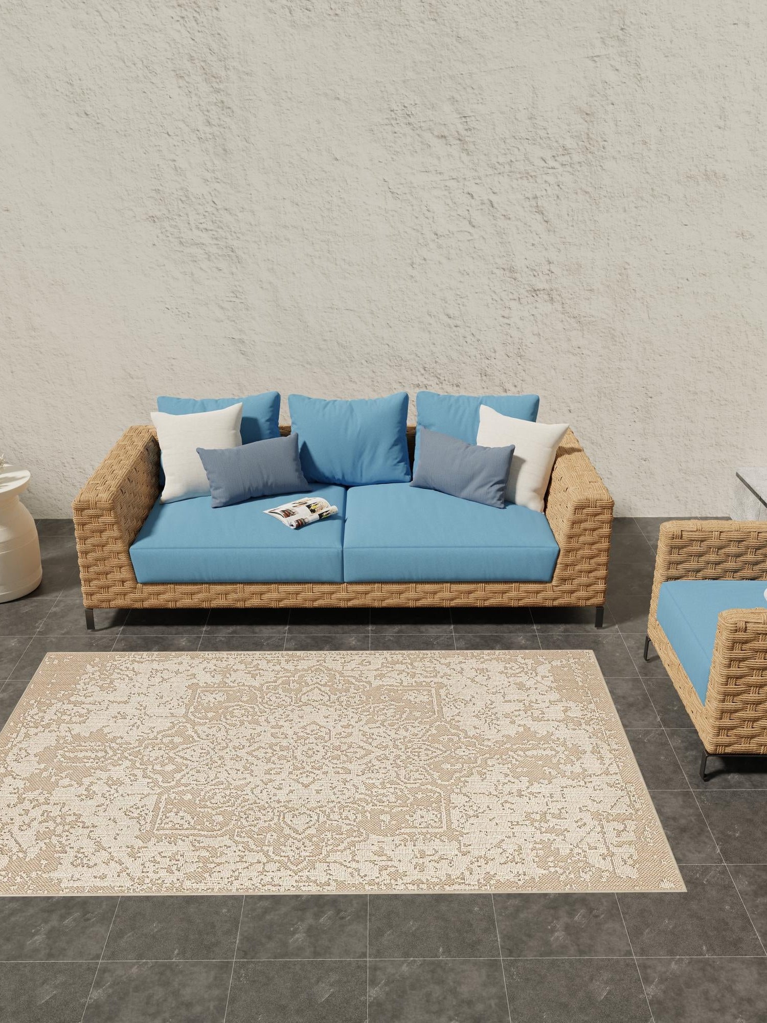 Khaki 7' 10 x 10' Symphony Outdoor Rectangle Area Rug Weather Resistant for Patio, Deck, Terrace, Balcony, Porch Durable Outside Carpet for Sale at Rug Engine