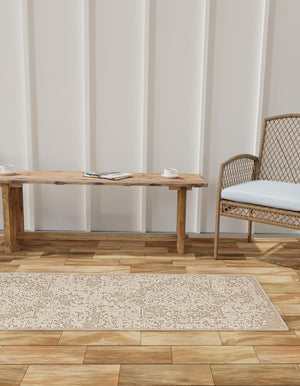 Khaki 2' 7 x 12' Symphony Outdoor Runner Area Rug Weather Resistant for Patio, Deck, Terrace, Balcony, Porch Durable Outside Carpet for Sale at Rug Engine