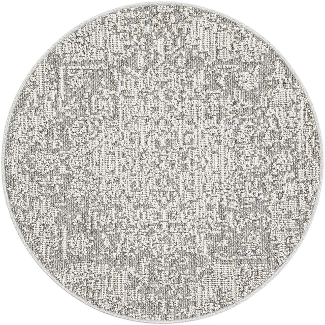 Light Gray 3' 1 x 3' 1 Symphony Outdoor Round Area Rug Weather Resistant for Patio, Deck, Terrace, Balcony, Porch Durable Outside Carpet for Sale at Rug Engine
