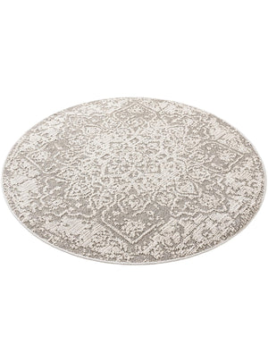 Light Gray 5' 3 x 5' 3 Symphony Outdoor Round Area Rug Weather Resistant for Patio, Deck, Terrace, Balcony, Porch Durable Outside Carpet for Sale at Rug Engine