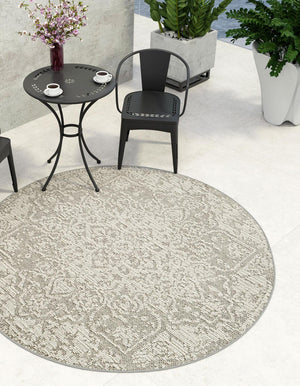 Light Gray 5' 3 x 5' 3 Symphony Outdoor Round Area Rug Weather Resistant for Patio, Deck, Terrace, Balcony, Porch Durable Outside Carpet for Sale at Rug Engine
