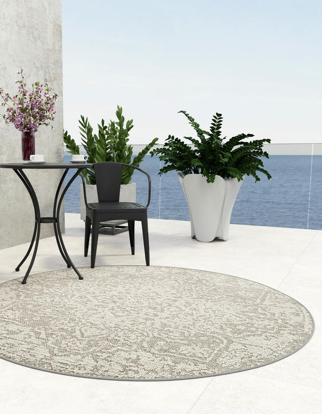 Light Gray 5' 3 x 5' 3 Symphony Outdoor Round Area Rug Weather Resistant for Patio, Deck, Terrace, Balcony, Porch Durable Outside Carpet for Sale at Rug Engine
