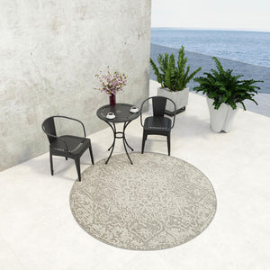 Light Gray 5' 3 x 5' 3 Symphony Outdoor Round Area Rug Weather Resistant for Patio, Deck, Terrace, Balcony, Porch Durable Outside Carpet for Sale at Rug Engine