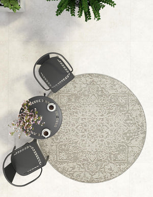 Light Gray 5' 3 x 5' 3 Symphony Outdoor Round Area Rug Weather Resistant for Patio, Deck, Terrace, Balcony, Porch Durable Outside Carpet for Sale at Rug Engine