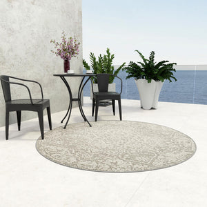 Light Gray 5' 3 x 5' 3 Symphony Outdoor Round Area Rug Weather Resistant for Patio, Deck, Terrace, Balcony, Porch Durable Outside Carpet for Sale at Rug Engine