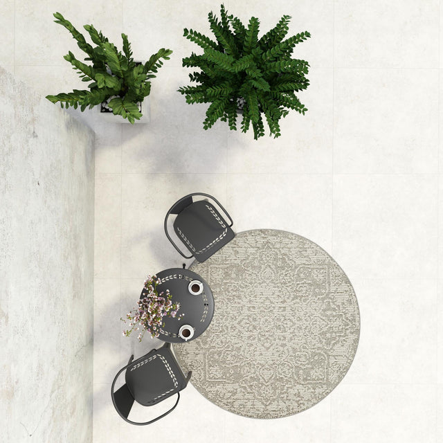 Light Gray 5' 3 x 5' 3 Symphony Outdoor Round Area Rug Weather Resistant for Patio, Deck, Terrace, Balcony, Porch Durable Outside Carpet for Sale at Rug Engine