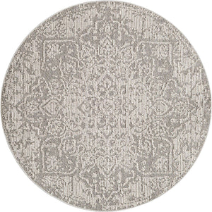 Light Gray 5' 3 x 5' 3 Symphony Outdoor Round Area Rug Weather Resistant for Patio, Deck, Terrace, Balcony, Porch Durable Outside Carpet for Sale at Rug Engine
