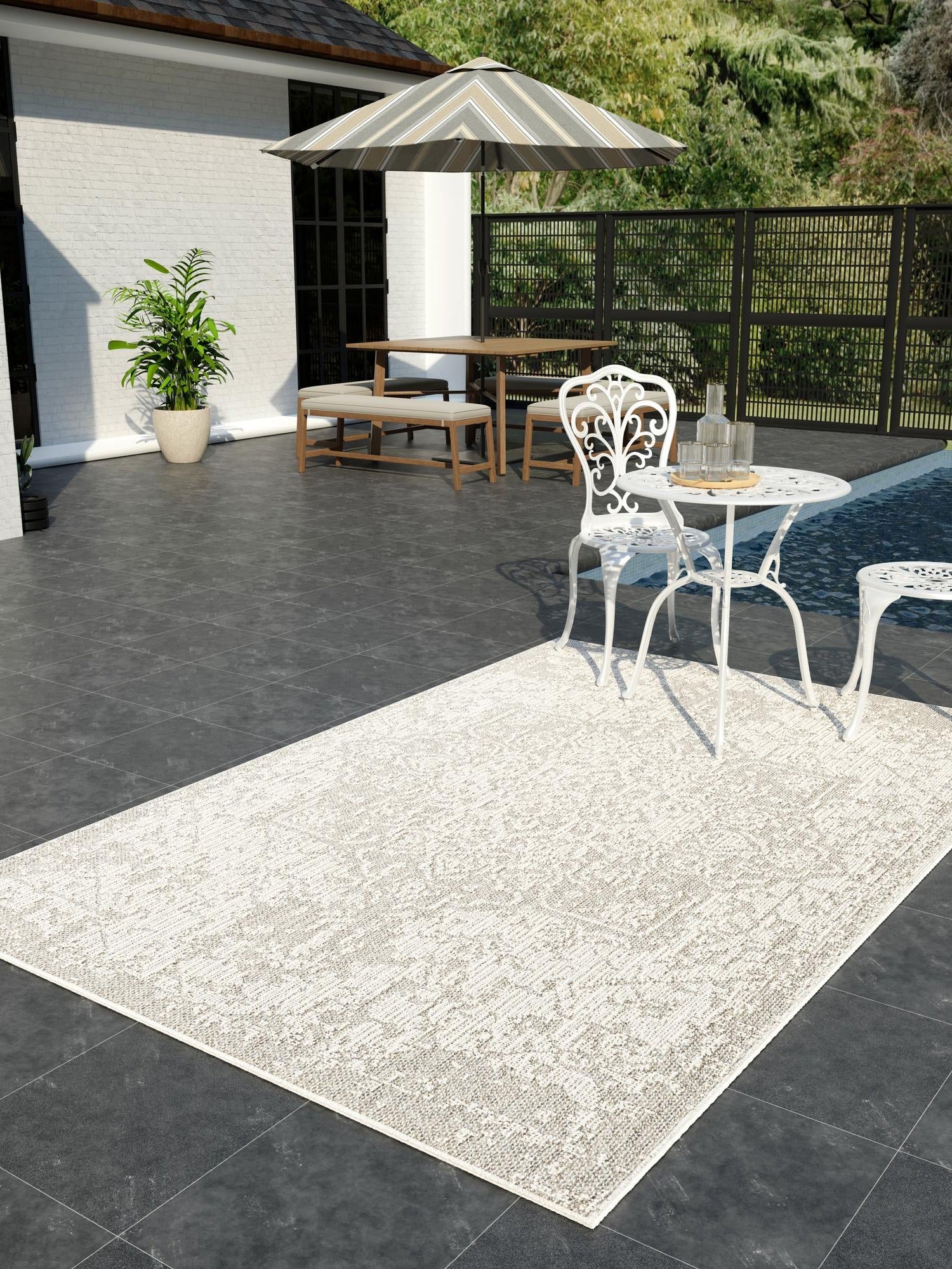 Light Gray 2' x 3' 1 Symphony Outdoor Rectangle Area Rug Weather Resistant for Patio, Deck, Terrace, Balcony, Porch Durable Outside Carpet for Sale at Rug Engine