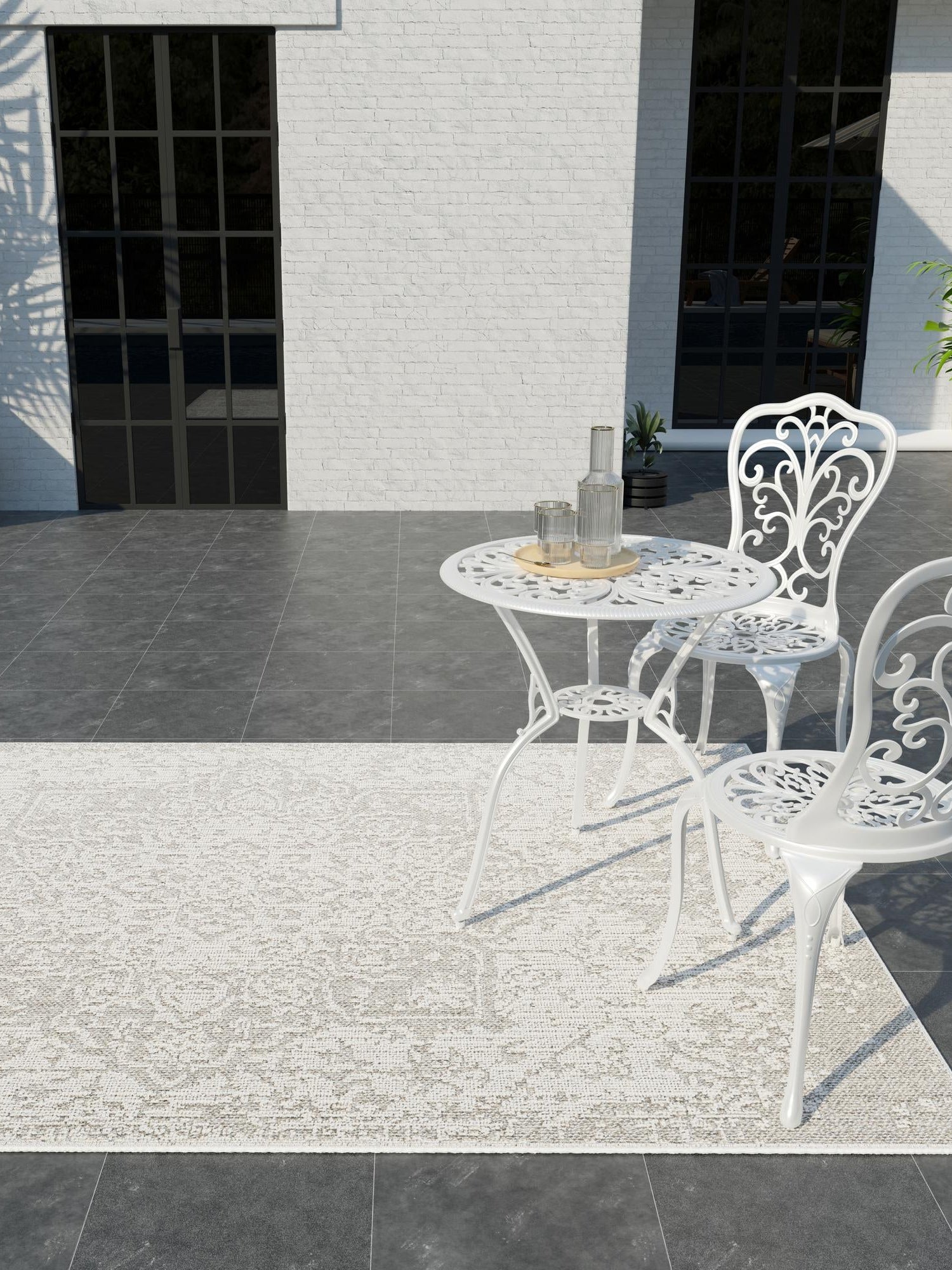 Light Gray 2' x 3' 1 Symphony Outdoor Rectangle Area Rug Weather Resistant for Patio, Deck, Terrace, Balcony, Porch Durable Outside Carpet for Sale at Rug Engine
