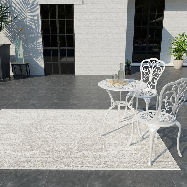 Light Gray 4' 1 x 6' 1 Symphony Outdoor Rectangle Area Rug Weather Resistant for Patio, Deck, Terrace, Balcony, Porch Durable Outside Carpet for Sale at Rug Engine