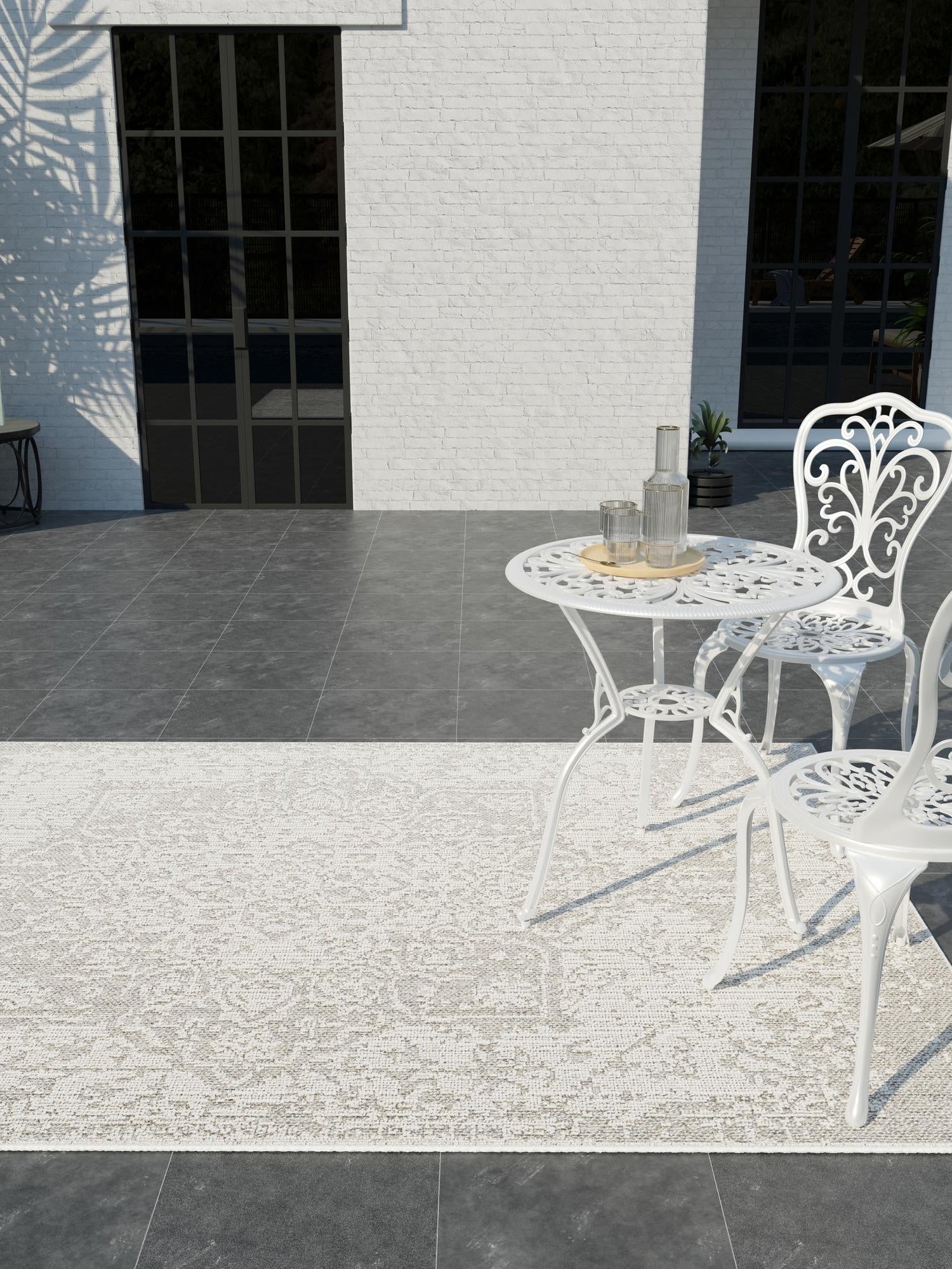 Light Gray 6' 1 x 9' Symphony Outdoor Rectangle Area Rug Weather Resistant for Patio, Deck, Terrace, Balcony, Porch Durable Outside Carpet for Sale at Rug Engine