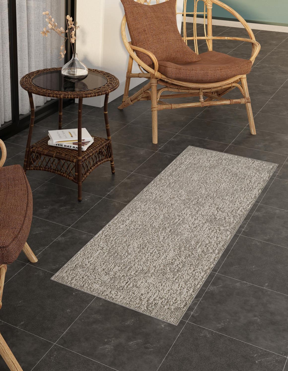 Light Gray 2' x 6' 1 Symphony Outdoor Runner Area Rug Weather Resistant for Patio, Deck, Terrace, Balcony, Porch Durable Outside Carpet for Sale at Rug Engine