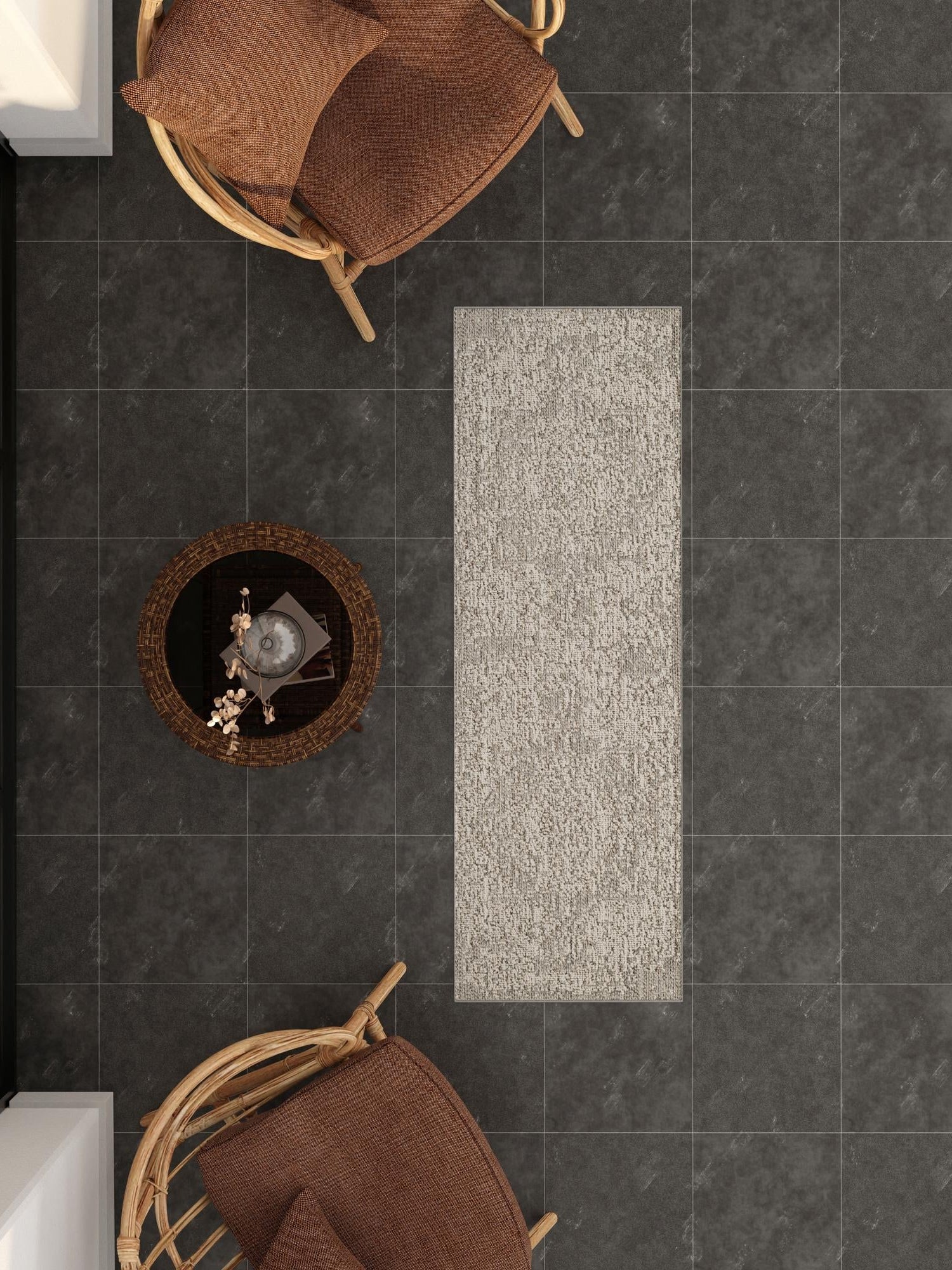 Light Gray 2' 7 x 12' Symphony Outdoor Runner Area Rug Weather Resistant for Patio, Deck, Terrace, Balcony, Porch Durable Outside Carpet for Sale at Rug Engine