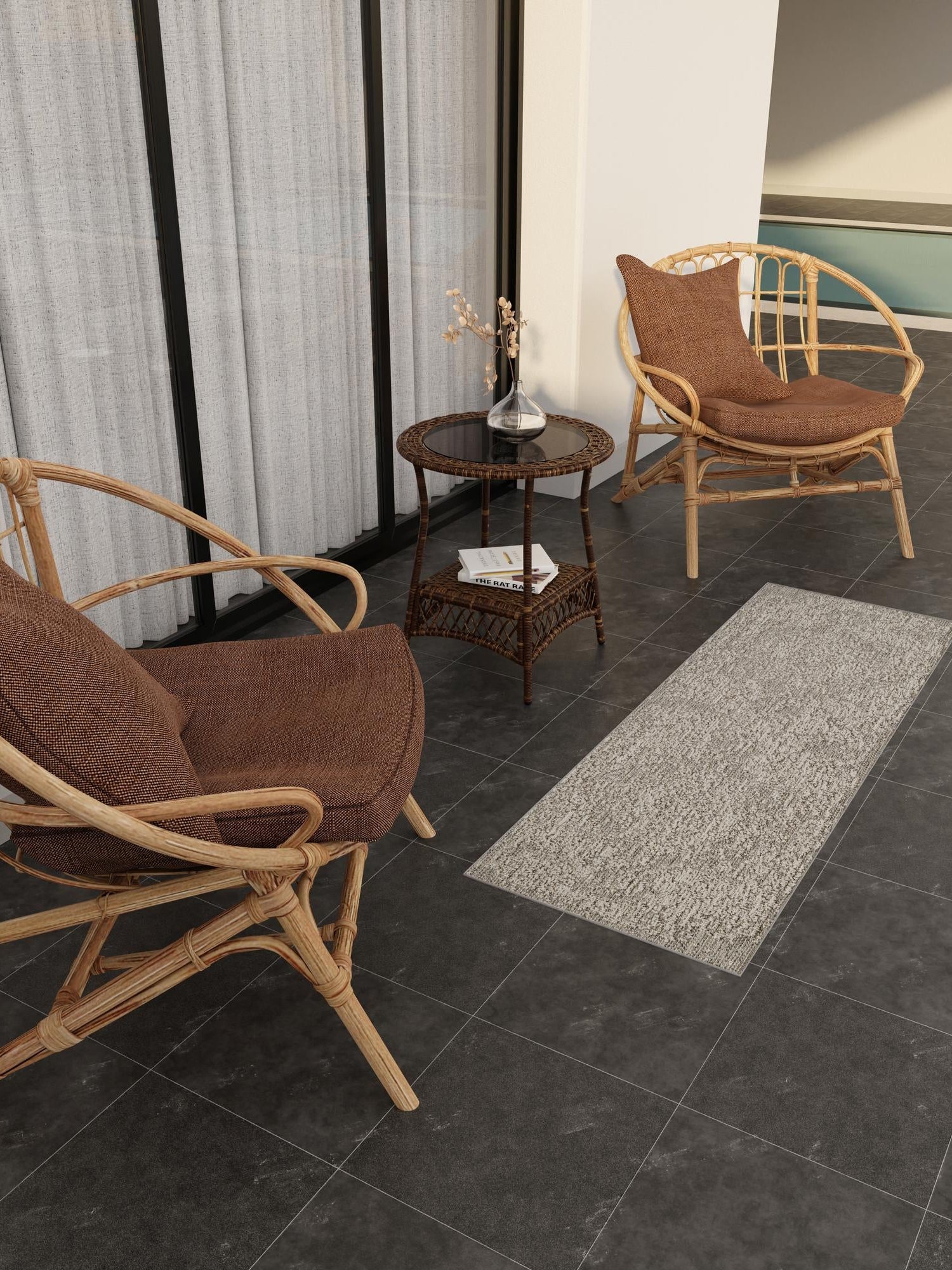 Light Gray 2' x 8' Symphony Outdoor Runner Area Rug Weather Resistant for Patio, Deck, Terrace, Balcony, Porch Durable Outside Carpet for Sale at Rug Engine