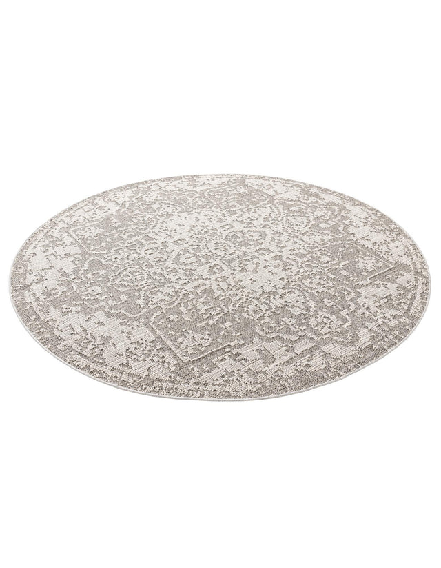Light Gray 7' 10 x 7' 10 Symphony Outdoor Round Area Rug Weather Resistant for Patio, Deck, Terrace, Balcony, Porch Durable Outside Carpet for Sale at Rug Engine