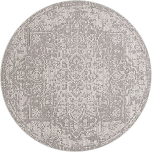Light Gray 7' 10 x 7' 10 Symphony Outdoor Round Area Rug Weather Resistant for Patio, Deck, Terrace, Balcony, Porch Durable Outside Carpet for Sale at Rug Engine