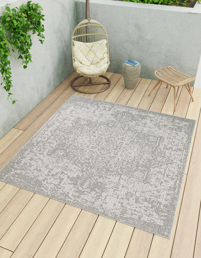 Light Gray 7' 10 x 7' 10 Symphony Outdoor Square Area Rug Weather Resistant for Patio, Deck, Terrace, Balcony, Porch Durable Outside Carpet for Sale at Rug Engine