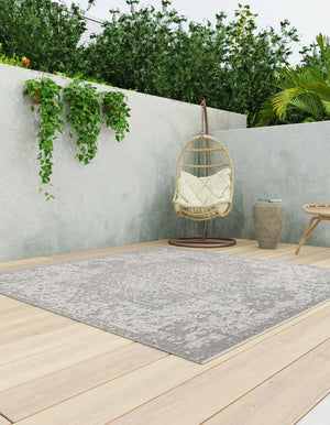 Light Gray 7' 10 x 7' 10 Symphony Outdoor Square Area Rug Weather Resistant for Patio, Deck, Terrace, Balcony, Porch Durable Outside Carpet for Sale at Rug Engine