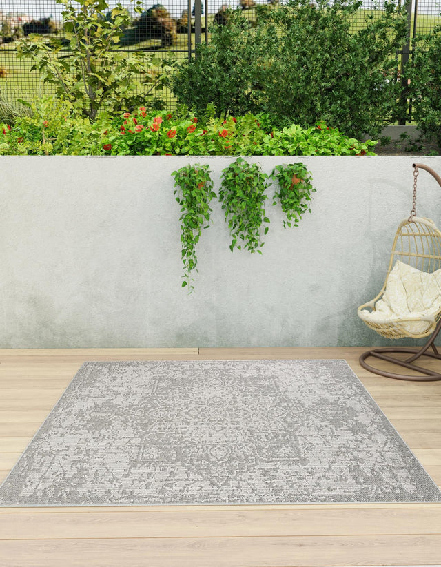 Light Gray 7' 10 x 7' 10 Symphony Outdoor Square Area Rug Weather Resistant for Patio, Deck, Terrace, Balcony, Porch Durable Outside Carpet for Sale at Rug Engine