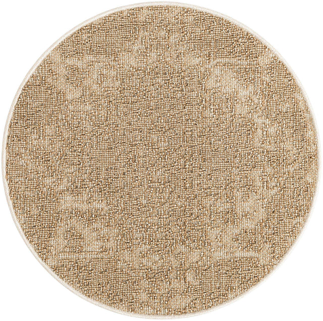 Beige 3' 1 x 3' 1 Symphony Outdoor Round Area Rug Weather Resistant for Patio, Deck, Terrace, Balcony, Porch Durable Outside Carpet for Sale at Rug Engine