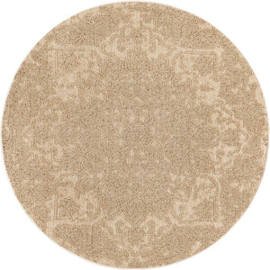 Beige 5' 3 x 5' 3 Symphony Outdoor Round Area Rug Weather Resistant for Patio, Deck, Terrace, Balcony, Porch Durable Outside Carpet for Sale at Rug Engine