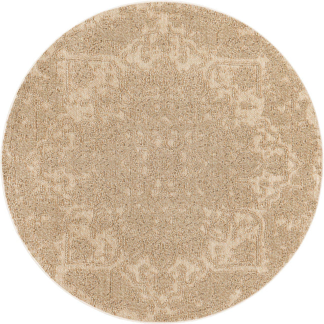 Beige 5' 3 x 5' 3 Symphony Outdoor Round Area Rug Weather Resistant for Patio, Deck, Terrace, Balcony, Porch Durable Outside Carpet for Sale at Rug Engine