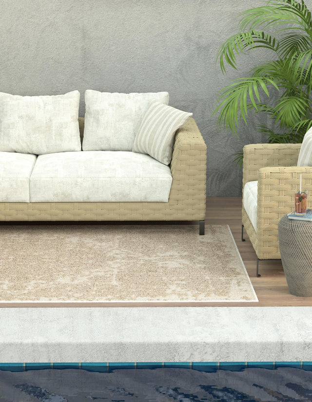 Beige 6' 1 x 9' Symphony Outdoor Rectangle Area Rug Weather Resistant for Patio, Deck, Terrace, Balcony, Porch Durable Outside Carpet for Sale at Rug Engine