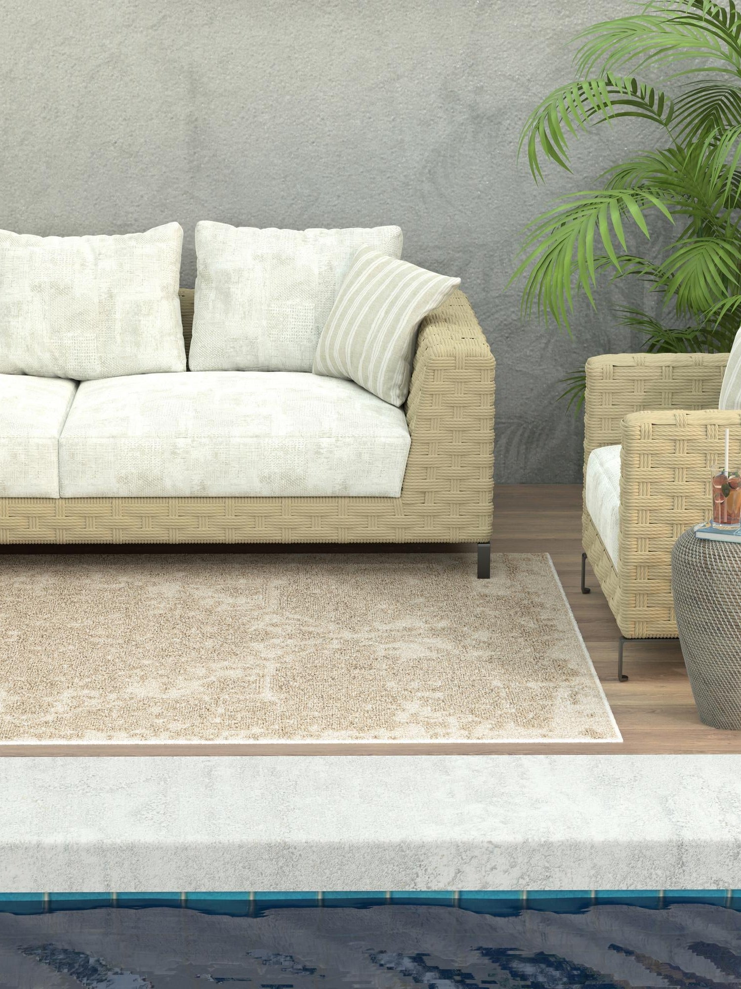Beige 2' x 3' 1 Symphony Outdoor Rectangle Area Rug Weather Resistant for Patio, Deck, Terrace, Balcony, Porch Durable Outside Carpet for Sale at Rug Engine