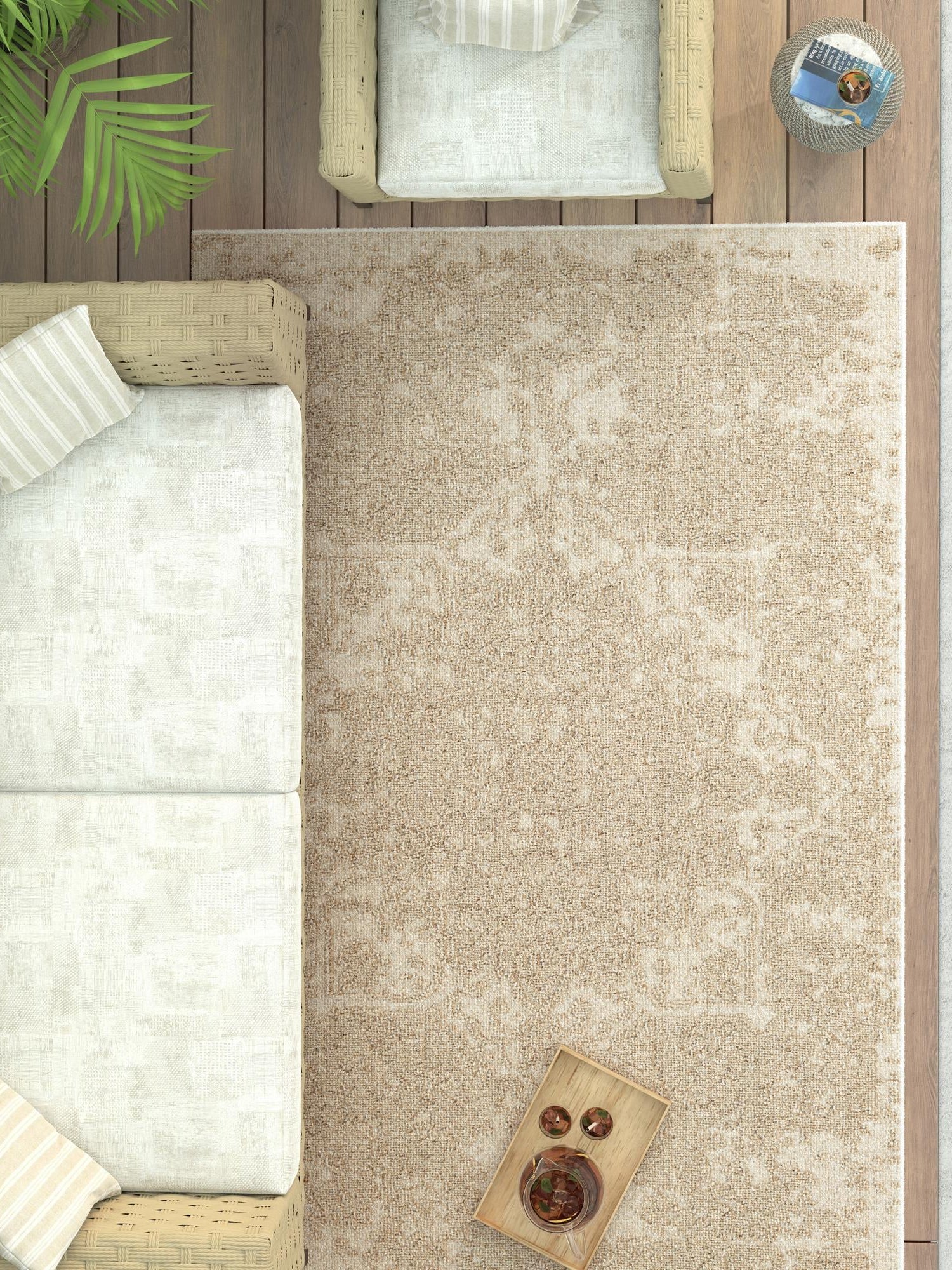 Beige 4' 1 x 6' 1 Symphony Outdoor Rectangle Area Rug Weather Resistant for Patio, Deck, Terrace, Balcony, Porch Durable Outside Carpet for Sale at Rug Engine