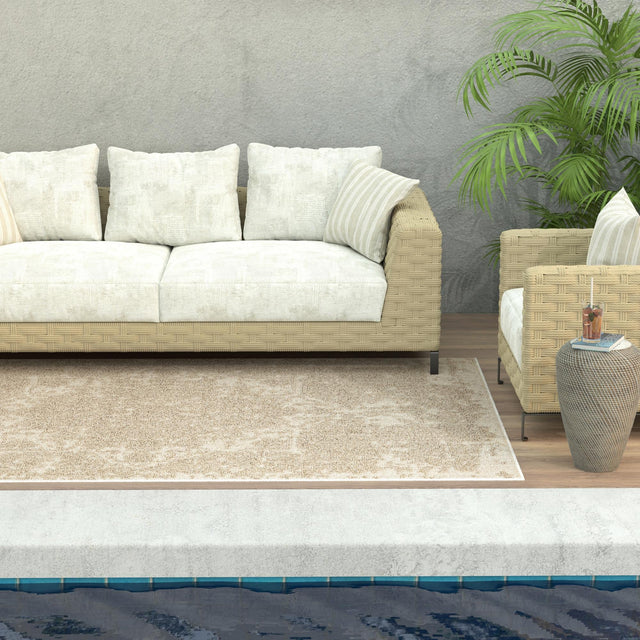 Beige 7' 10 x 10' Symphony Outdoor Rectangle Area Rug Weather Resistant for Patio, Deck, Terrace, Balcony, Porch Durable Outside Carpet for Sale at Rug Engine