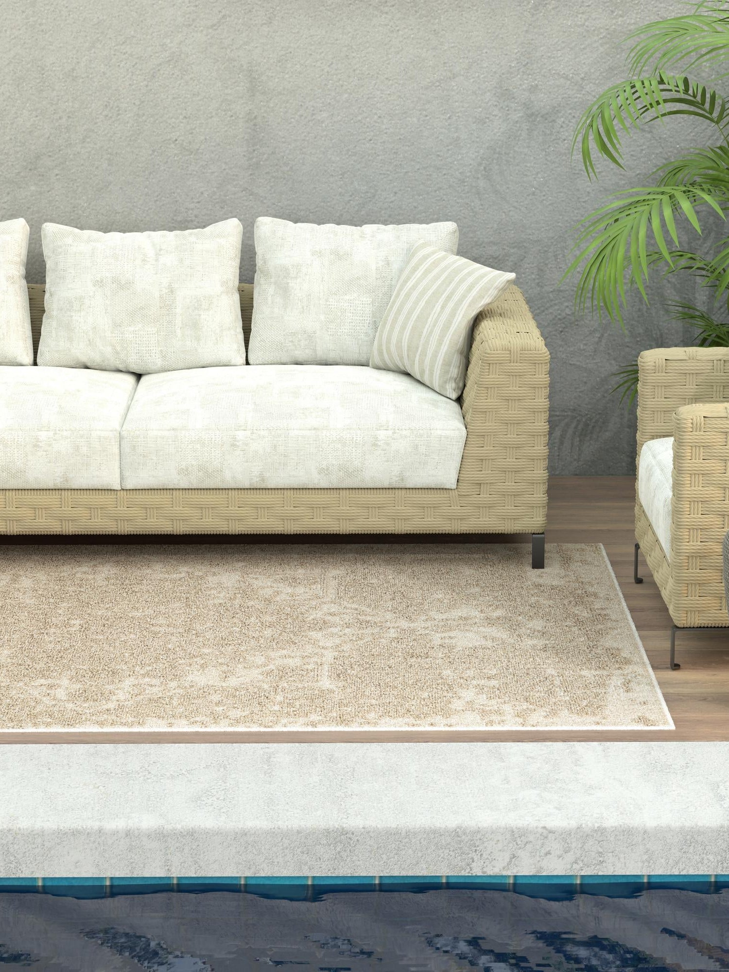Beige 2' x 3' 1 Symphony Outdoor Rectangle Area Rug Weather Resistant for Patio, Deck, Terrace, Balcony, Porch Durable Outside Carpet for Sale at Rug Engine