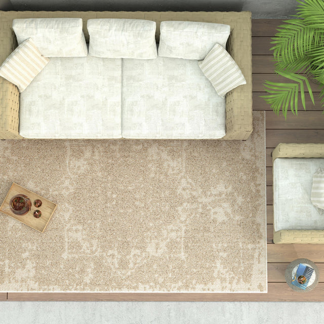 Beige 7' 10 x 10' Symphony Outdoor Rectangle Area Rug Weather Resistant for Patio, Deck, Terrace, Balcony, Porch Durable Outside Carpet for Sale at Rug Engine