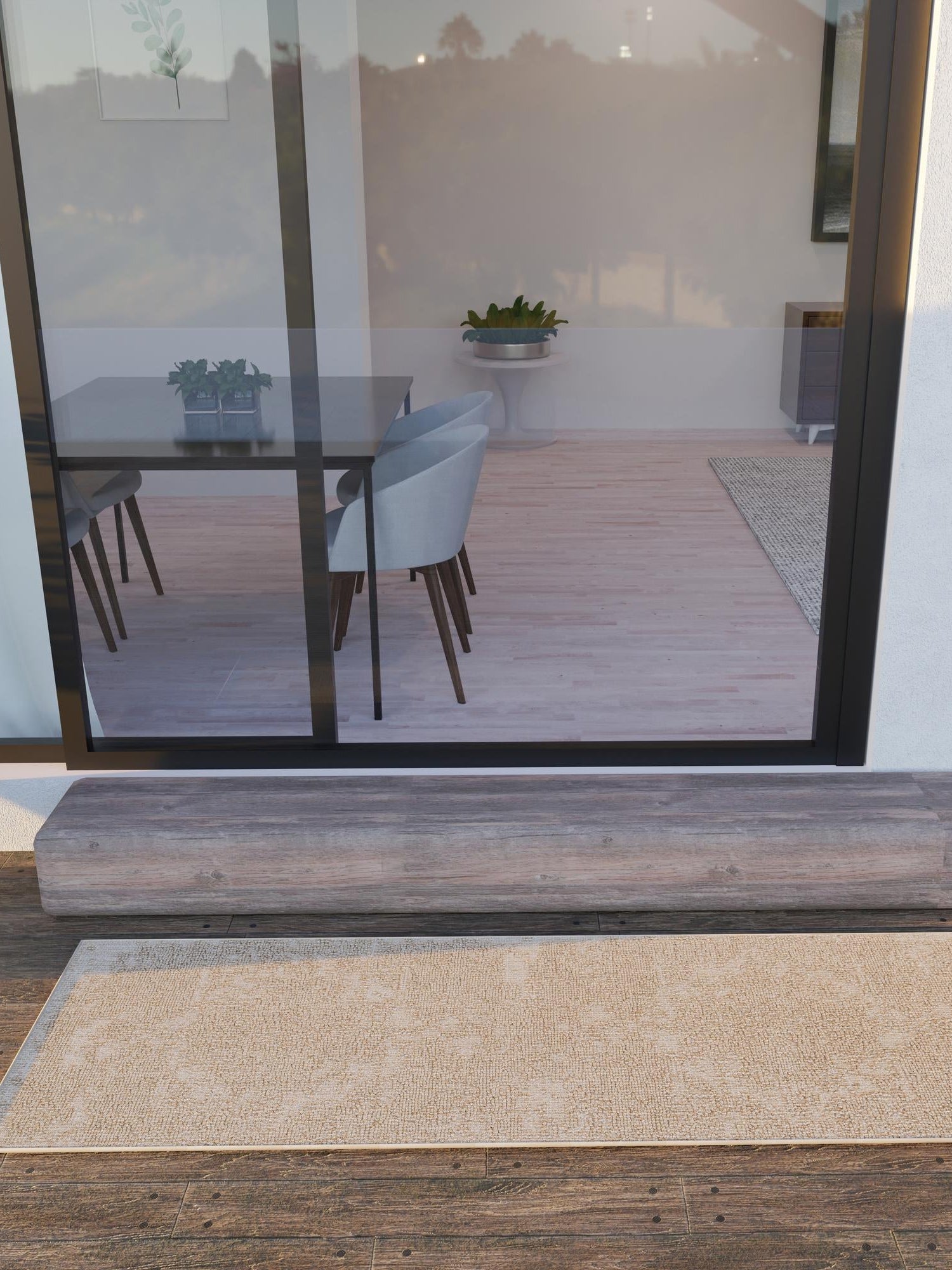 Beige 2' 7 x 12' Symphony Outdoor Runner Area Rug Weather Resistant for Patio, Deck, Terrace, Balcony, Porch Durable Outside Carpet for Sale at Rug Engine