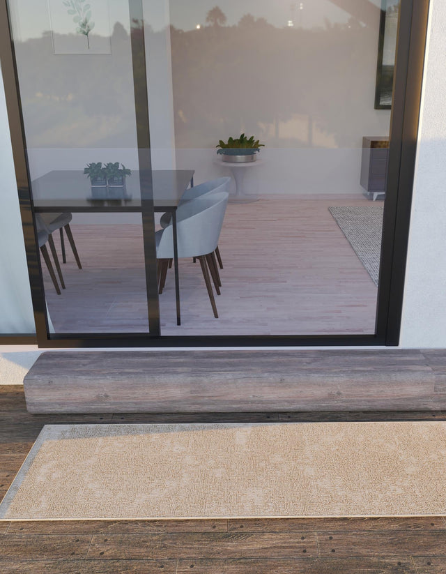 Beige 2' 7 x 12' Symphony Outdoor Runner Area Rug Weather Resistant for Patio, Deck, Terrace, Balcony, Porch Durable Outside Carpet for Sale at Rug Engine