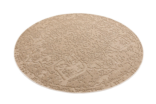 Beige 7' 10 x 7' 10 Symphony Outdoor Round Area Rug Weather Resistant for Patio, Deck, Terrace, Balcony, Porch Durable Outside Carpet for Sale at Rug Engine
