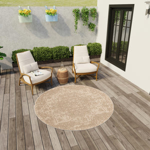 Beige 7' 10 x 7' 10 Symphony Outdoor Round Area Rug Weather Resistant for Patio, Deck, Terrace, Balcony, Porch Durable Outside Carpet for Sale at Rug Engine