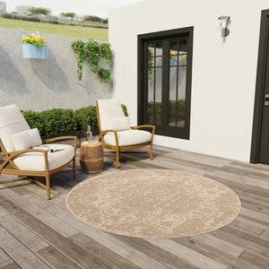 Beige 7' 10 x 7' 10 Symphony Outdoor Round Area Rug Weather Resistant for Patio, Deck, Terrace, Balcony, Porch Durable Outside Carpet for Sale at Rug Engine
