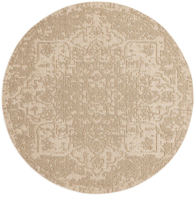 Beige 7' 10 x 7' 10 Symphony Outdoor Round Area Rug Weather Resistant for Patio, Deck, Terrace, Balcony, Porch Durable Outside Carpet for Sale at Rug Engine
